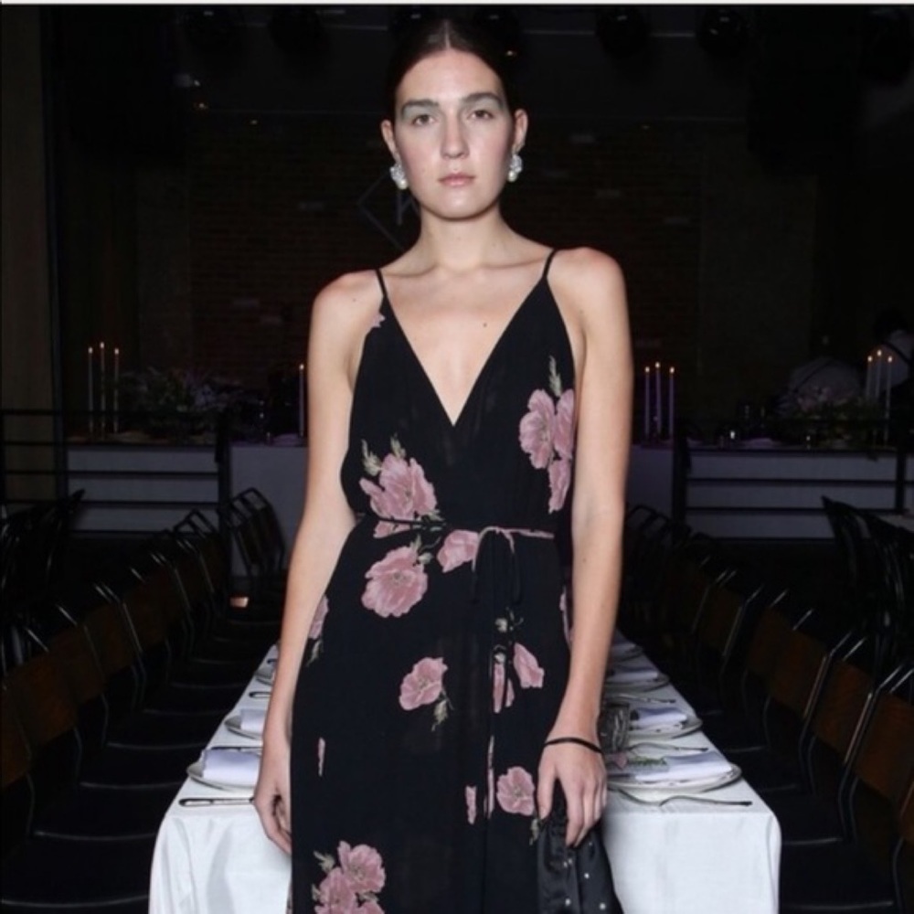 EUC Reformation Floral Pink Poppy Flower Temple Midi Wrap Dress Size '​​​​​​ - Picture 10 of 13